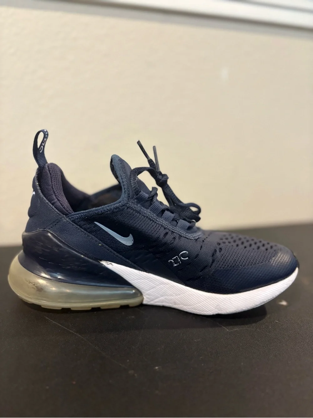 Nike Air Max 270 GS Navy White Mesh Sneakers Unisex Kids 4Y/5.5W  Athletic Shoes